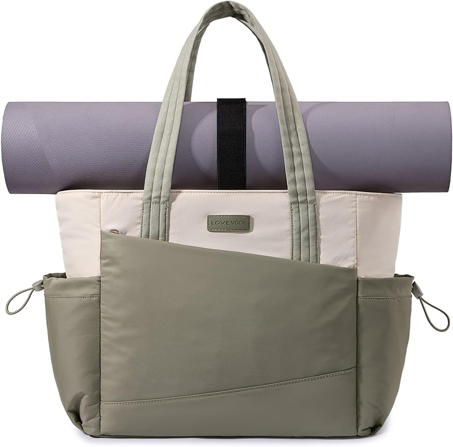 LOVEVOOK Gym Tote Bag for Women, Puffy Yoga Mat Bag with Large Cup Holder & Wet Pocket, Work Nurs... | Amazon (US)