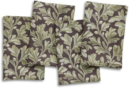 Solino Home 100% Pure Linen Fall Cloth Napkins Set of 4 - Floral Print Green and Brown Dinner Nap... | Amazon (US)