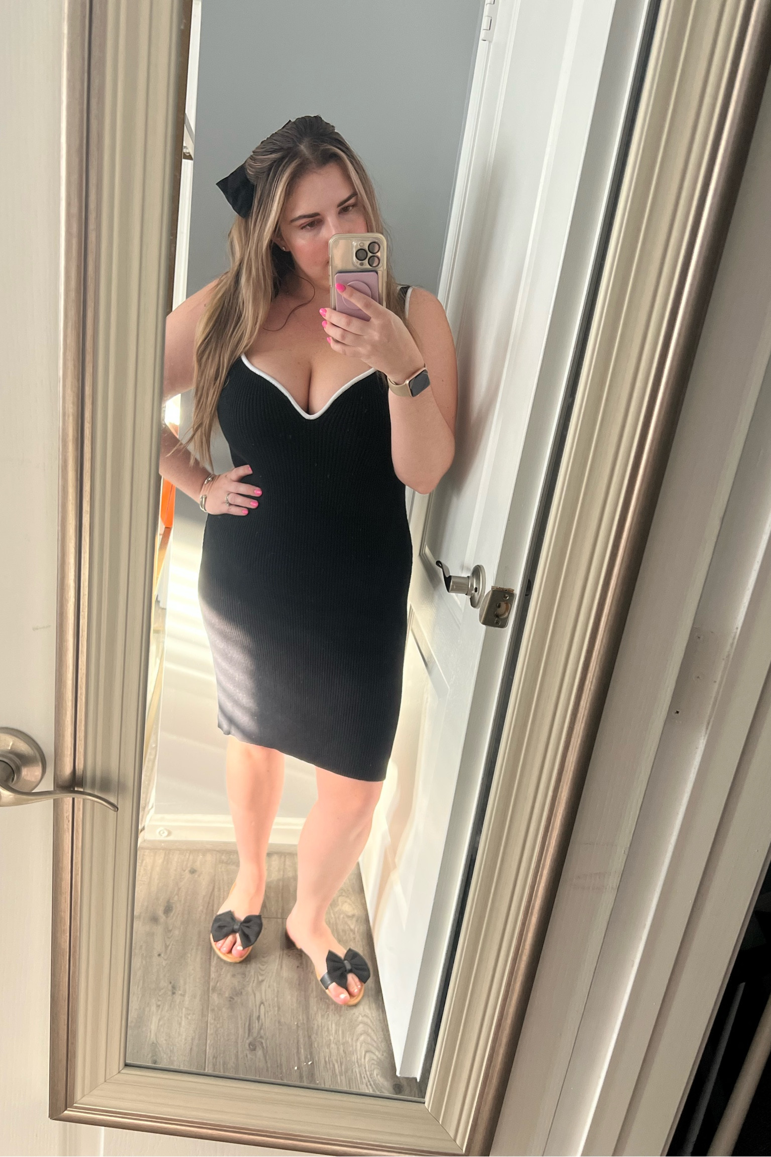 Date Night Outfit 

Meredith Blake vibes, black and white outfit, sweater dress, tank sweater dress, bow, bow sandals, classic outfit, classic style, black and white, little black dress, summer dress, vacation outfit 

#LTKshoecrush #LTKcurves #LTKstyletip