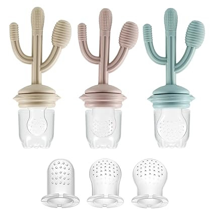 PandaEar Baby Fruit Food Feeder Pacifier, 3 Pack Silicone Feeder Cactus Shape Teething Toy Teethe... | Amazon (US)