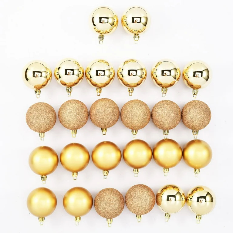 Holiday Time 60 mm Round Christmas Shatterproof Ornaments, Metallic Gold, 26 Count | Walmart (US)