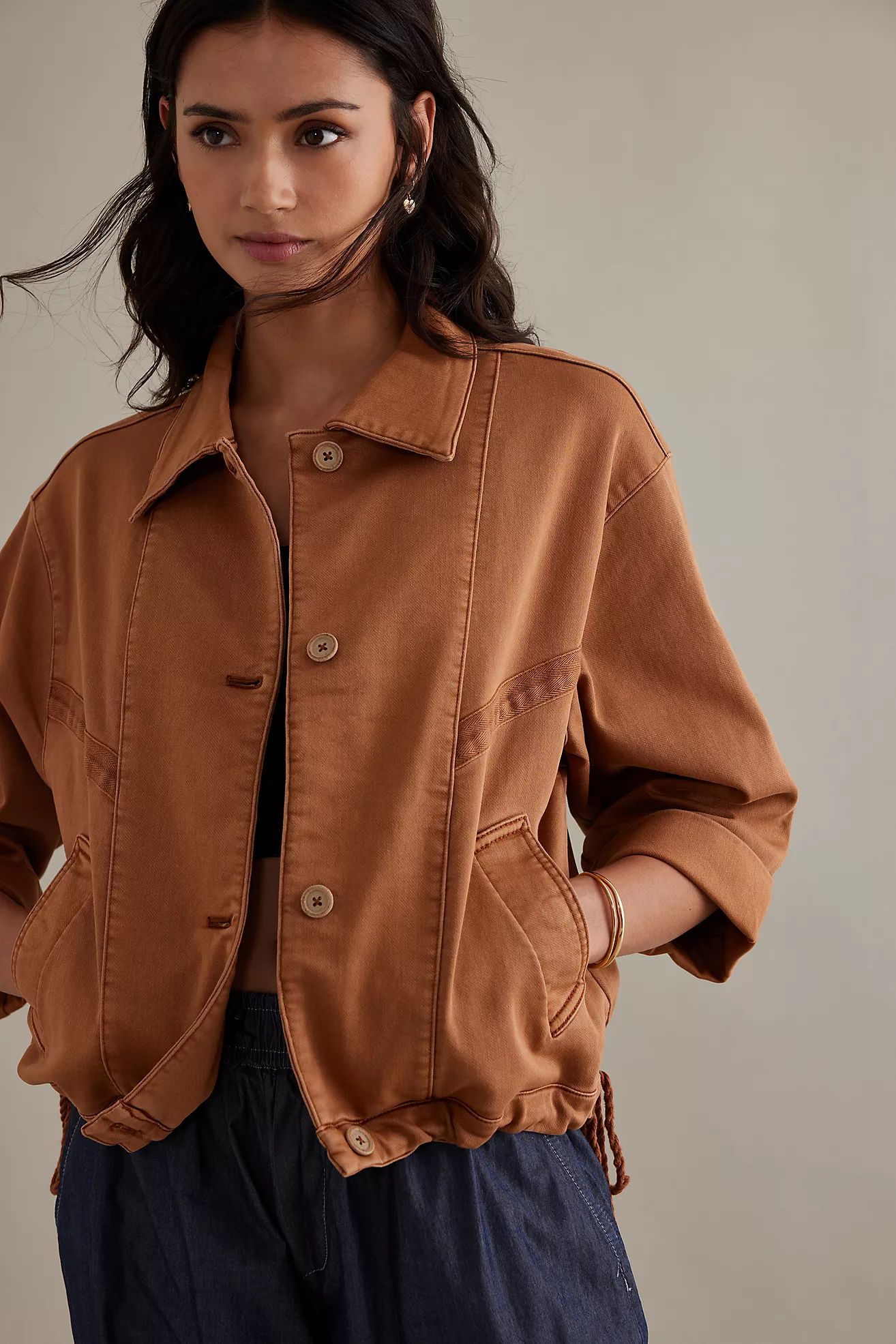 Pilcro Roll-Sleeve Collared Bomber Jacket | Anthropologie (UK)