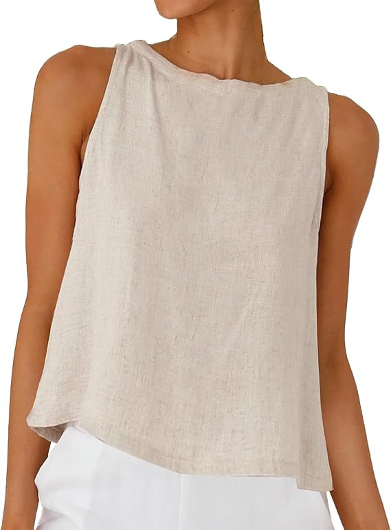 Linen Tops for Women Tank Tops Cute Summer Sleeveless Shirts Linen Clothes | Amazon (US)