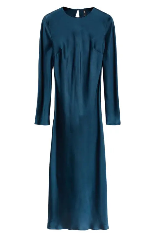 MANGO Long Sleeve Satin Midi Dress in Navy at Nordstrom, Size 4 | Nordstrom