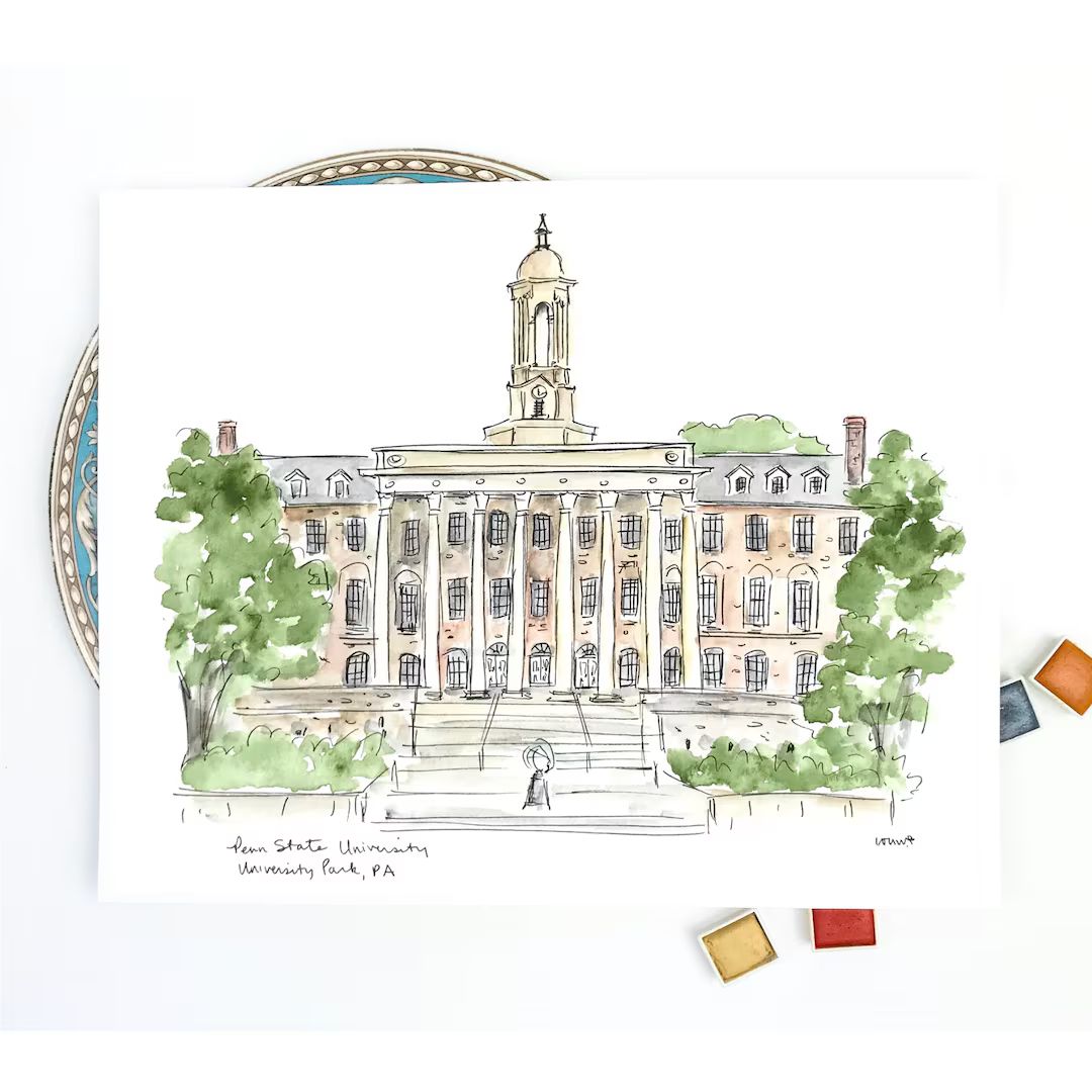 Penn State University Portrait, Old Main Campus Watercolor Gallery, Graduation Gift, 8x10 or 11x1... | Etsy (US)