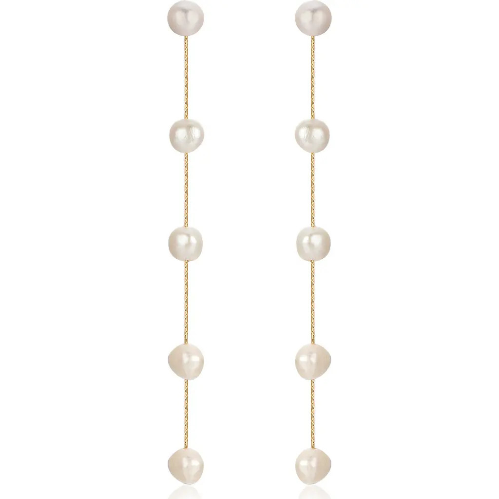 Ettika Dripping Freshwater Pearl Linear Drop Earrings in Gold at Nordstrom | Nordstrom
