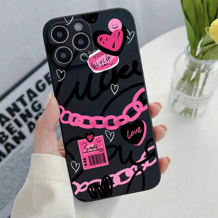 Creative Heart & Letter Pattern Phone Case, Shockproof & Anti-Fall Phone Protective Cover, Decorative Phone Protector Case, Anti-Drop Phone Cover Compatible With IPhone 15 14 13 12 11 Pro Max XS XR | SHEIN