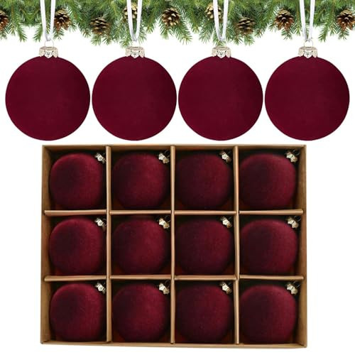 MALOKI Velvet Christmas Ornaments 12 Pcs Flocked Ornaments for Christmas Tree 2.4 Inches Xmas Balls Set Neutral Rustic Christmas Decor Indoor Home Office Office Decorations | Amazon (US)
