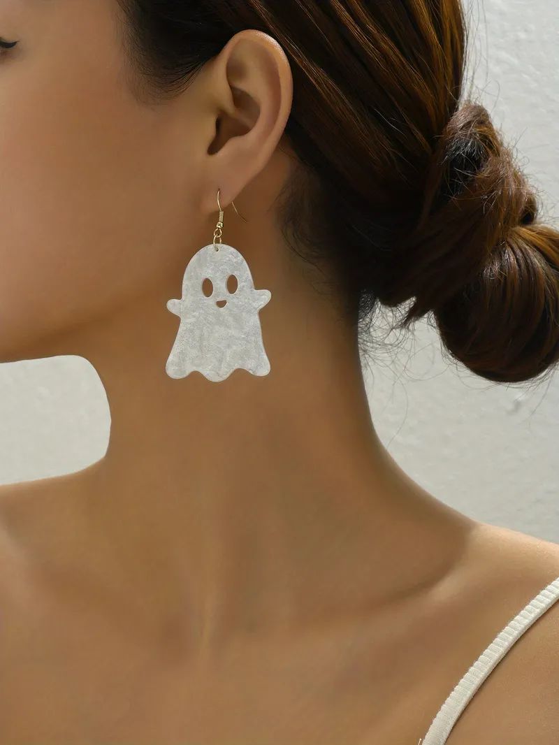 / White Cute Ghost Design Dangle Earrings Party Goth Style Acrylic Jewelry Halloween Ornaments Fo... | Temu Affiliate Program