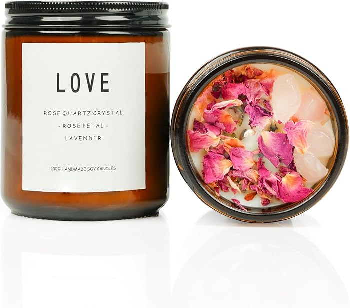 Love Spell Candles, Ritual, Soy Wax Crystal, Manifesting, Garnet, Rose Quartz, Pink Crystal Candl... | Amazon (US)