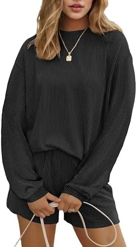 Ekouaer 2 Pieces Lounge Set for Women Long Sleeve Pajamas Top and Shorts Matching Sets Outfits wi... | Amazon (US)