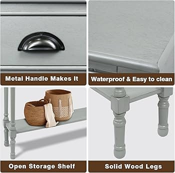 Urbanest Modern Burlington Console Table with 3 Drawers (Solid Wood, Vendee Gray) | Amazon (US)