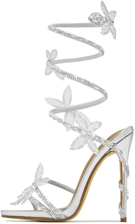 sexytag Diamante Heels Butterfly Wrap Around Strap Fantasy Rhinestone Sparkly Stiletto Heel Sanda... | Amazon (US)