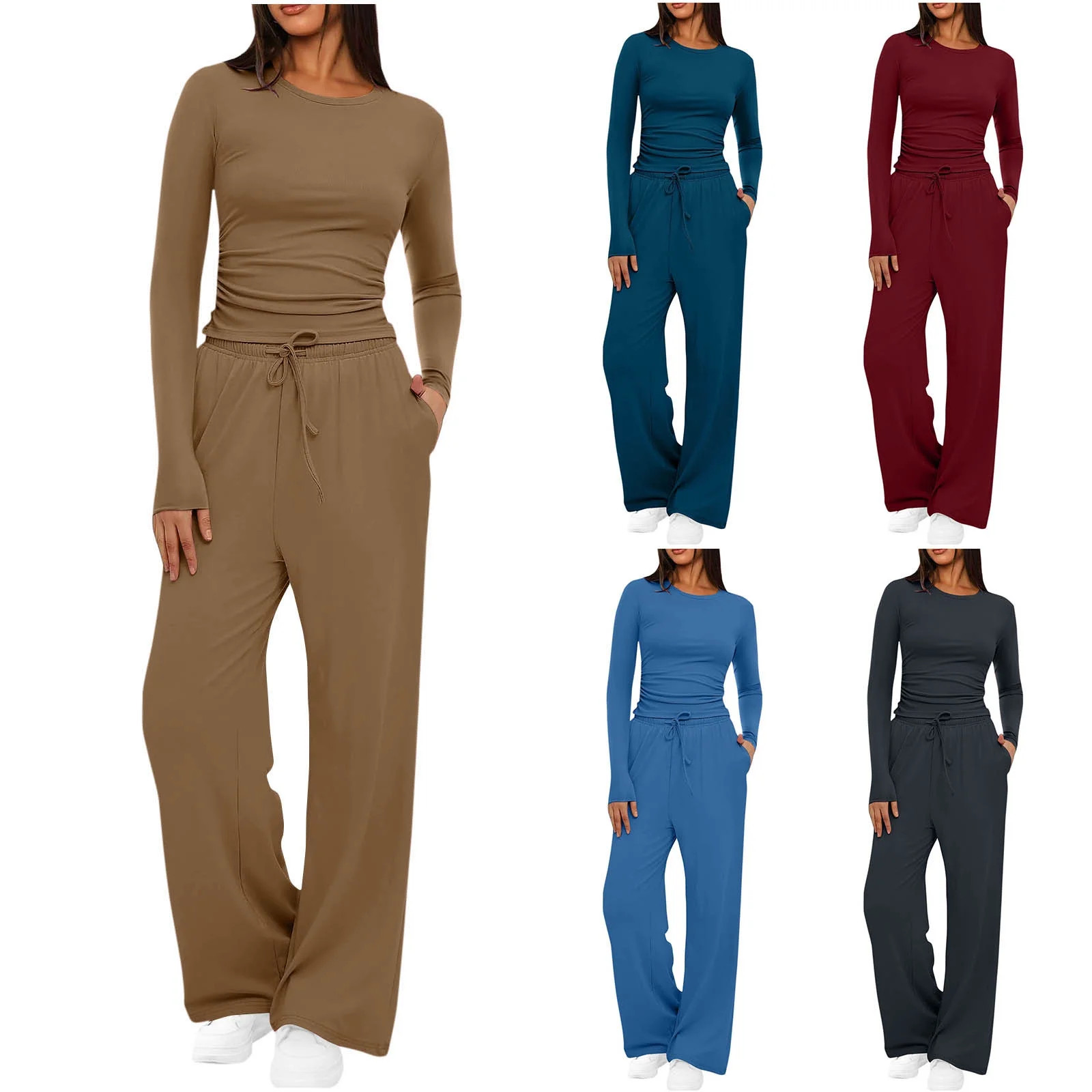 Bovxnpu Two Piece Sets for Women Fall Outfits, 2 Piece Lounge Set Sweatsuit Womens Wide Leg Pants... | Walmart (US)