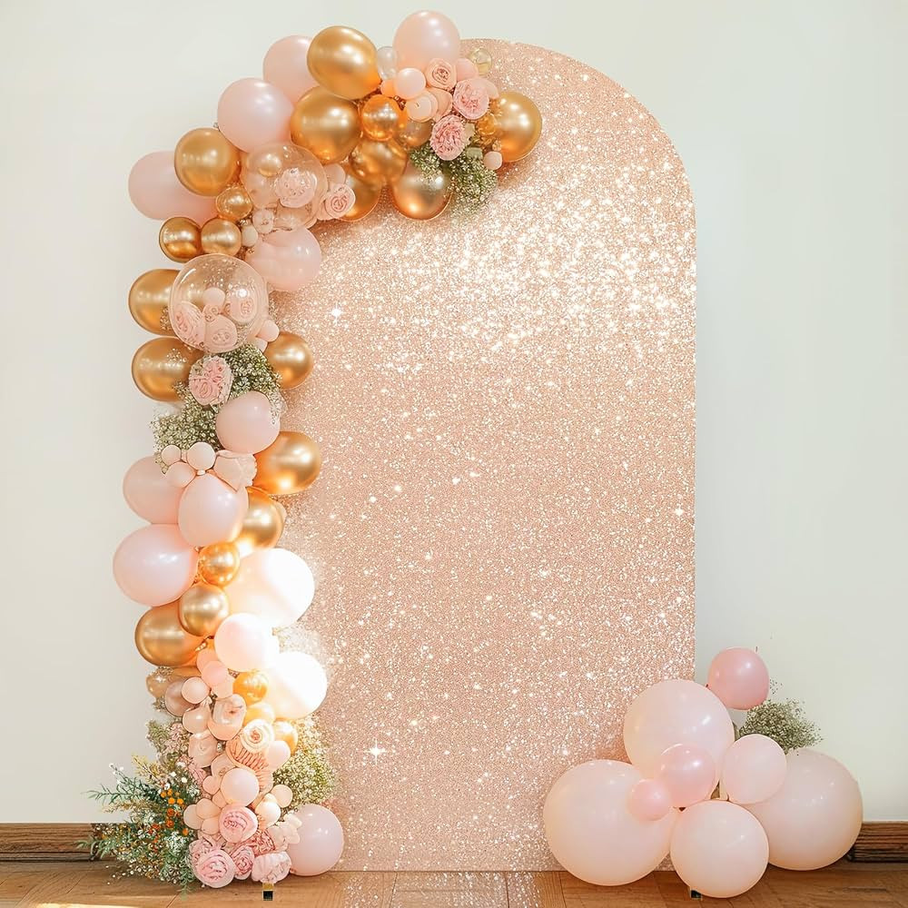 Rose Gold Arch Cover 6 FT Sequin & Fabric Arch Backdrop Cover Round Top Chiara Backdrop Stand Cov... | Amazon (US)