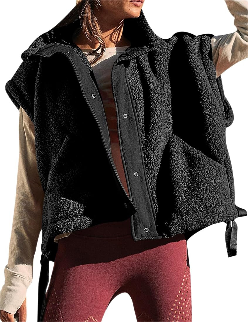OPCAKM Women's Fuzzy Fleece Vest Oversized Sleeveless Sherpa Jacket Warm Button Down Gilet Outerw... | Amazon (US)