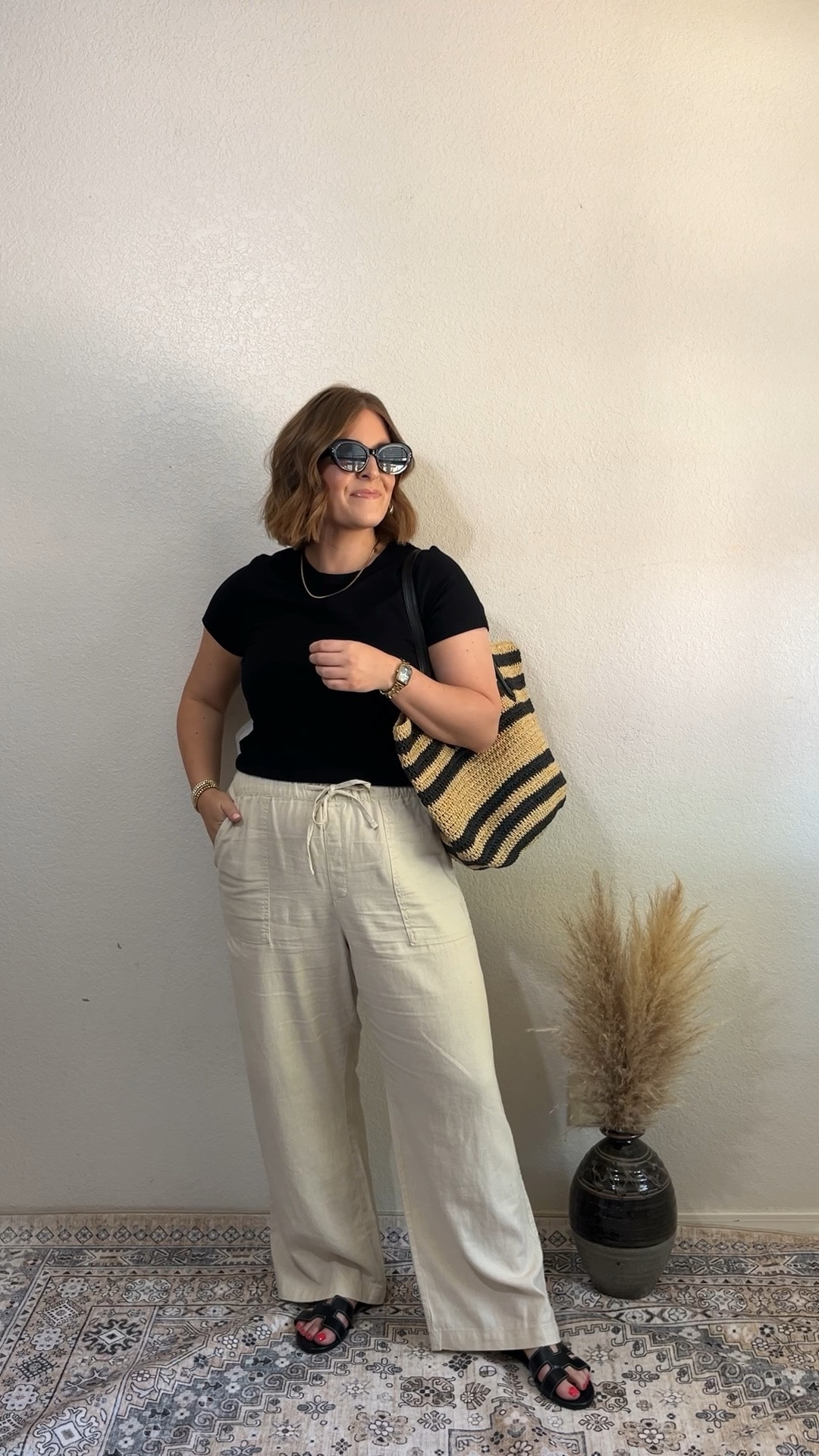 Summer outfit inspo// basic tee and wide leg linen pants. Comfy + elevated 

 Basic tee is on sale and one of my favorites! Wearing L (tts)

#LTKMidsize #LTKStyleTip #LTKSeasonal