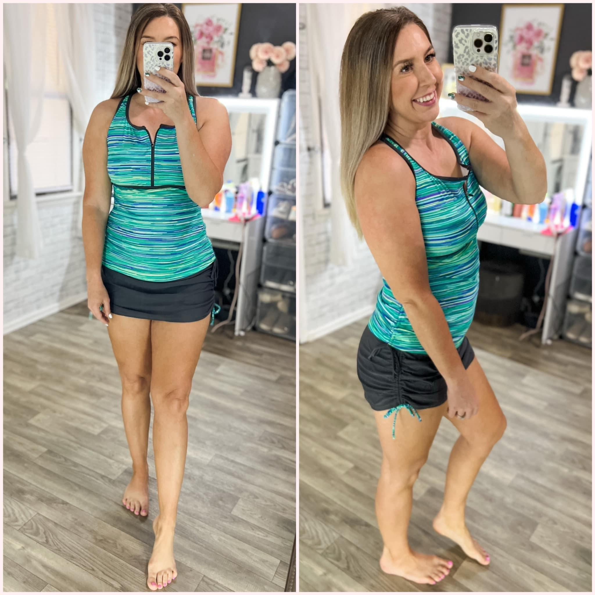 This 2 piece skirt tankini set is so good. Mid rise, shorts under the skirt, side ruching, and functional zippered top! TONS of colors too! I’m in the large (my normal swimsuit size-I’m 5’7 and 165 lbs) and I’d say true to size! Use code CD6Y9N3V at checkout to save for a limited time. 

#LTKswim