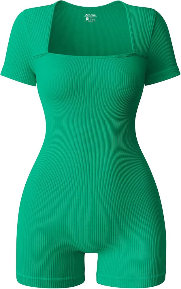 OQQ Women Short Sleeve Rompers Yoga Stretch Square Neck Exercise Rompers | Amazon (US)