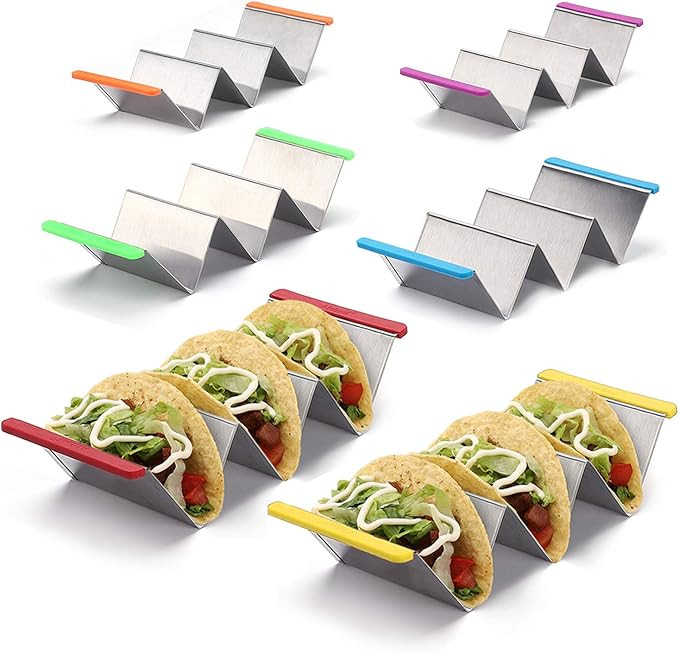 Taco Holder Stands Stainless Steel Set of 6 with Colorful Silicone Easy-Access Handle, Taco Rack,... | Amazon (US)