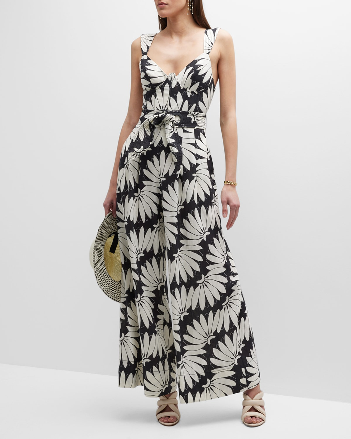 Copacabana Two-Tone Belted Wide-Leg Jumpsuit | Neiman Marcus