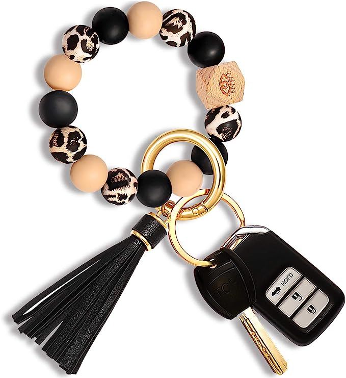 Silicone Key Ring Bracelet Beaded Wrislet Keychain Portable House Car Keys Ring Holder | Amazon (US)