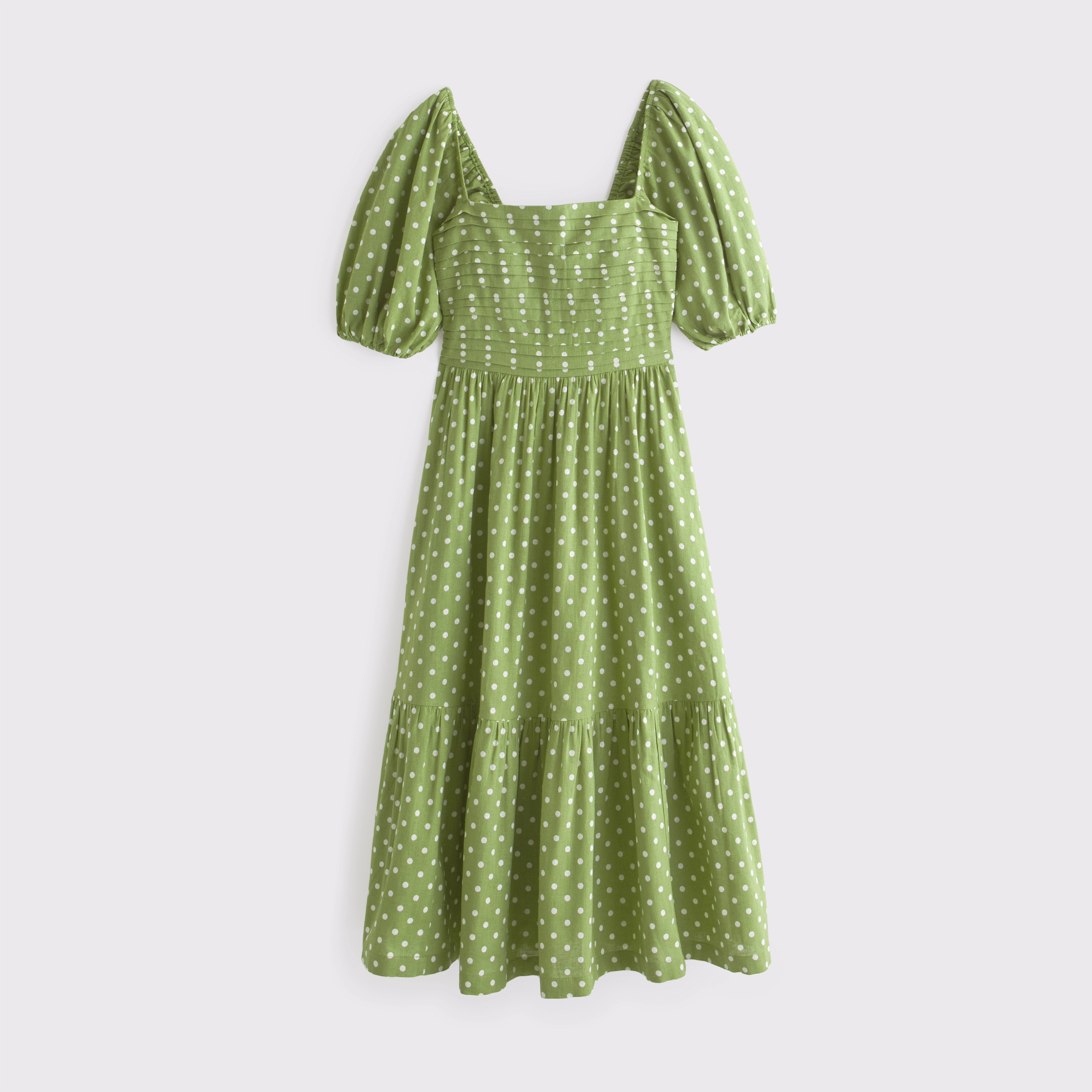 The A&F Emerson Linen-Blend Puff Sleeve Midi Dress | Abercrombie & Fitch (US)