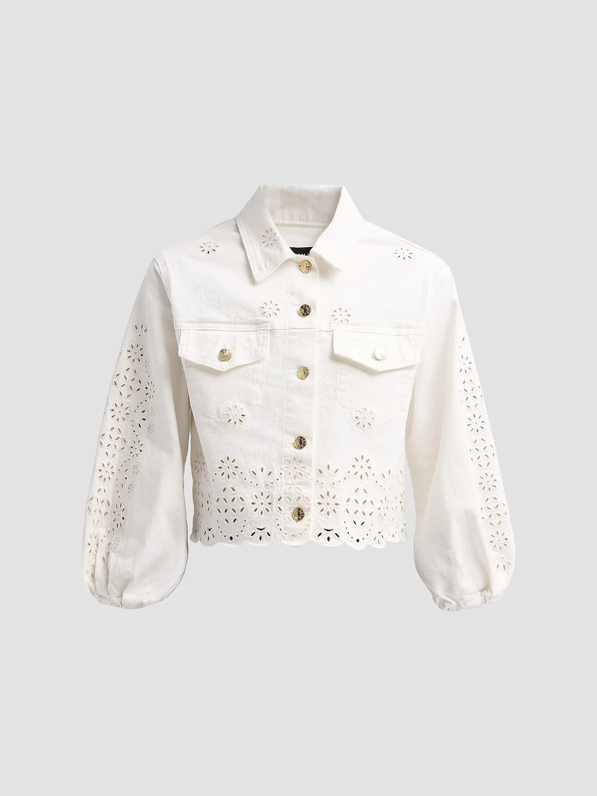 Lumere Floral Eyelet Crop Denim Jacket | Saks Fifth Avenue