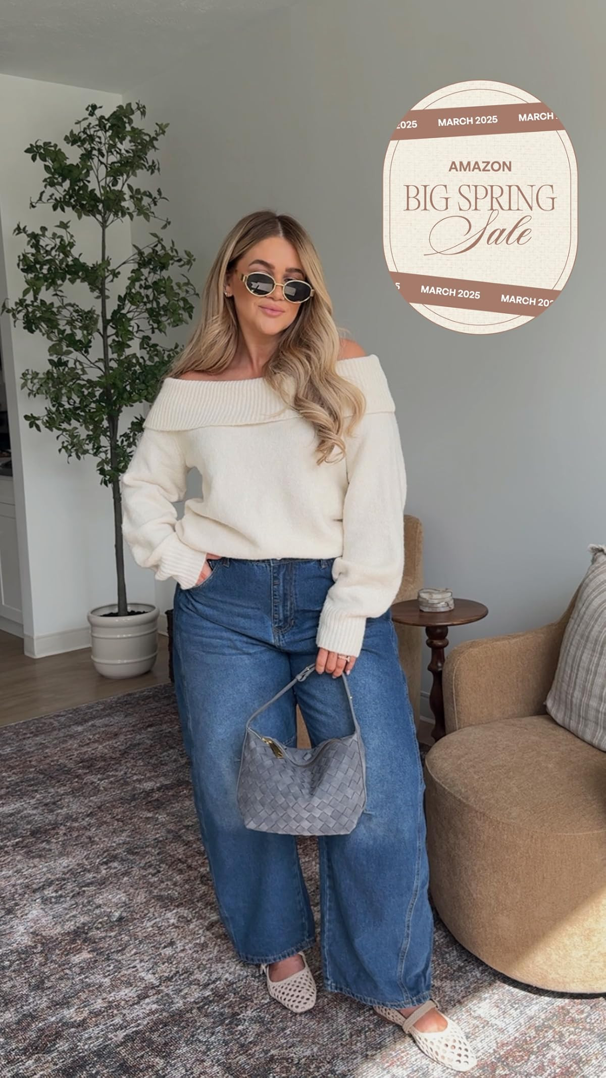 PRETTYGARDEN Women's Sweaters Spring Off The Shoulder Long Sleeve Top 2025 Outfits Loose Knitted ... | Amazon (US)