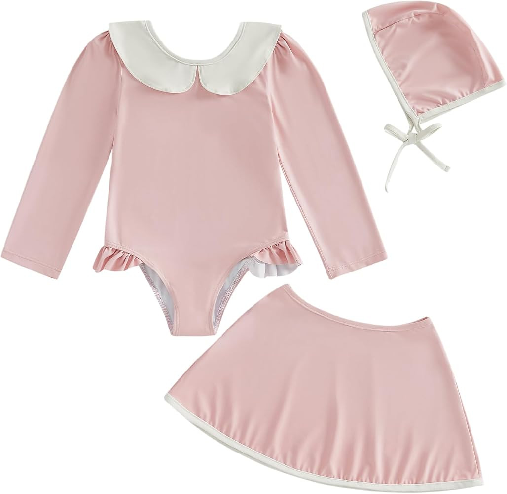 Toddler Girl Swimsuit Set Long Sleeve One Piece Rash Guard Swimsuit Romper Girl Beach Bathing Sui... | Amazon (US)