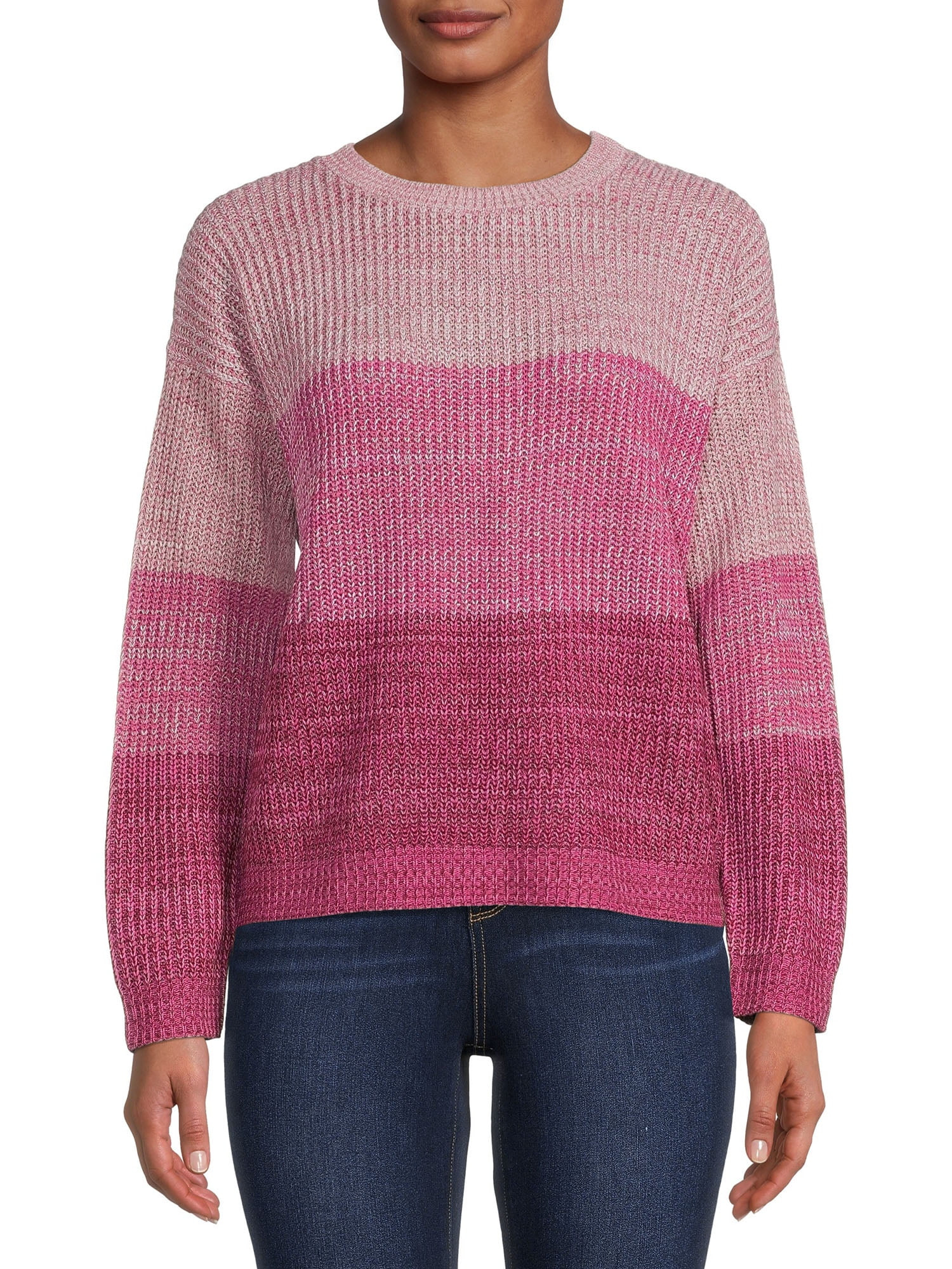 Time and Tru Women's Light Weight Ombre Stripe Pullover Sweater | Walmart (US)