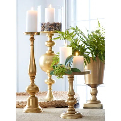 House of Hampton® Gold Pedestal Stand, Pillar Candle Plate, Decorative Gold Plates For Wedding Centerpieces, Candlelight Dinner, Farmhouse Decorations | Wayfair North America