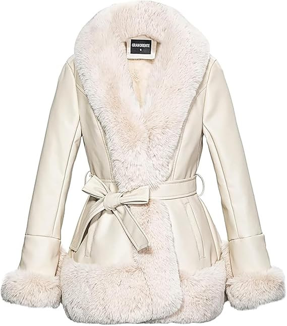 GRAN ORIENTE Women's Faux Leather Jacket with Faux Fur Collar, Winter Long Sleeve Furry Trim Pepl... | Amazon (US)