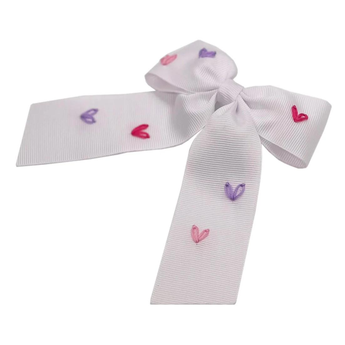 Winn and Williams Medium Embroidered Hearts Bow- White | JoJo Mommy