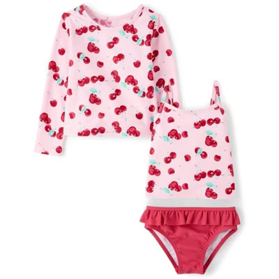 The Children's Place Toddler Girls Long Sleeve Cherry 3-Piece Swimsuit Pink 4T | Target