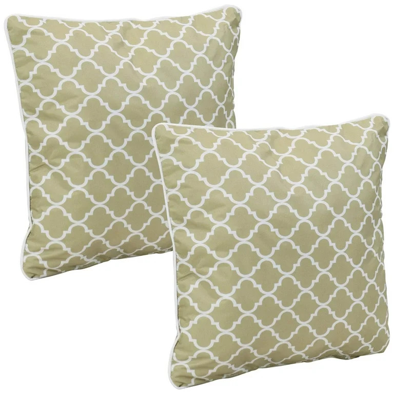 Sunnydaze 16" x 16" Tan and White Lattice Polyester Square Outdoor Throw Pillows, 2 Count | Walmart (US)