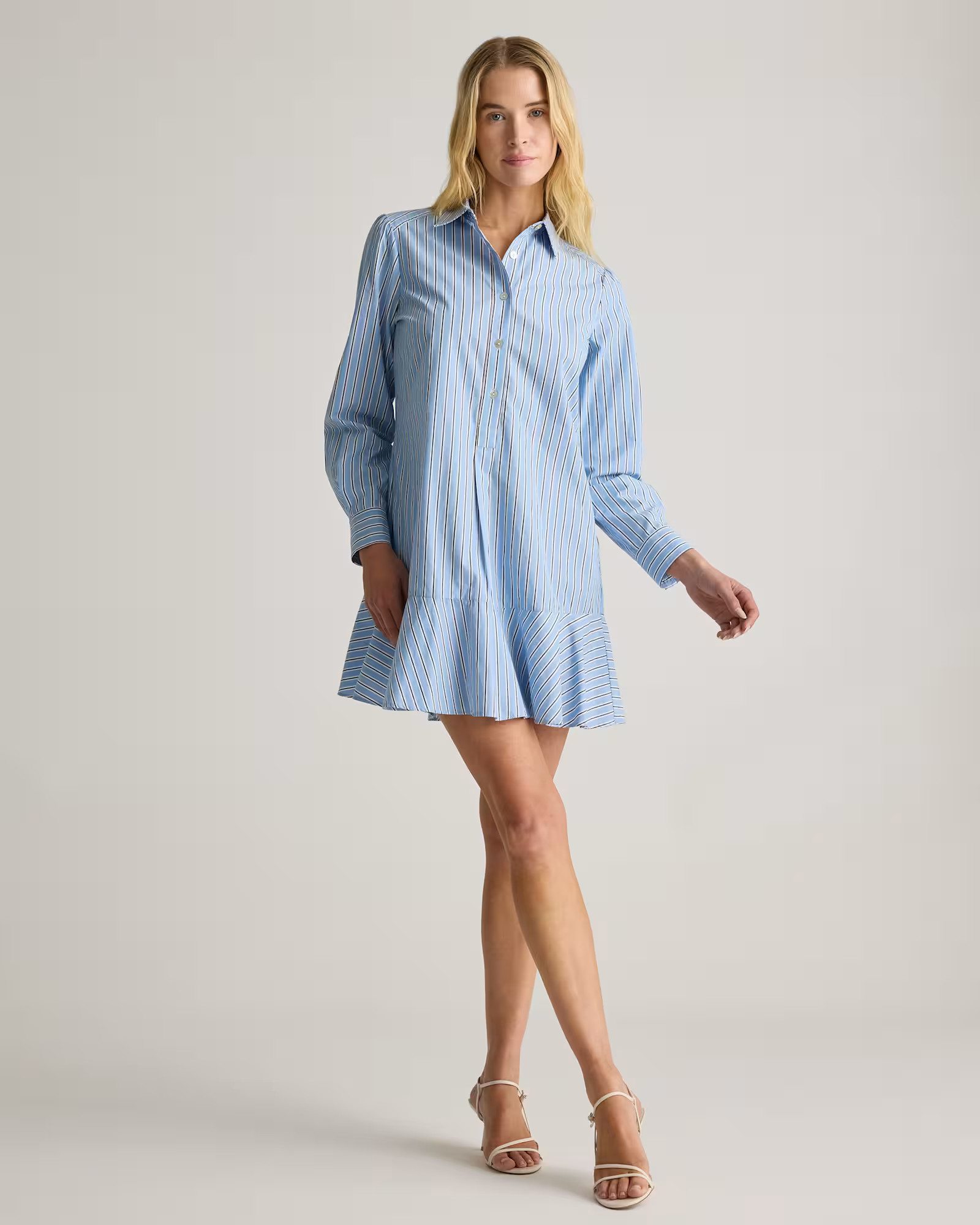 100% Organic Cotton Poplin Drop Waist Shirt Dress in Tribeca Stripe | Quince
