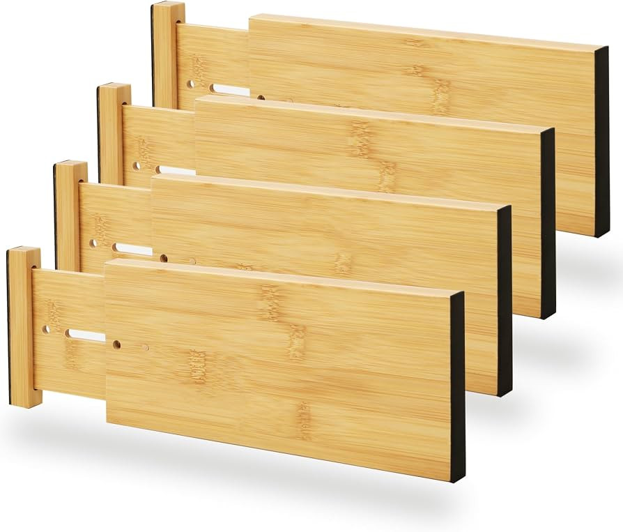 BAMEOS 4" High Bamboo Drawer Dividers - Adjustable Small Drawer Organizer - Kitchen, Dresser, Bat... | Amazon (US)
