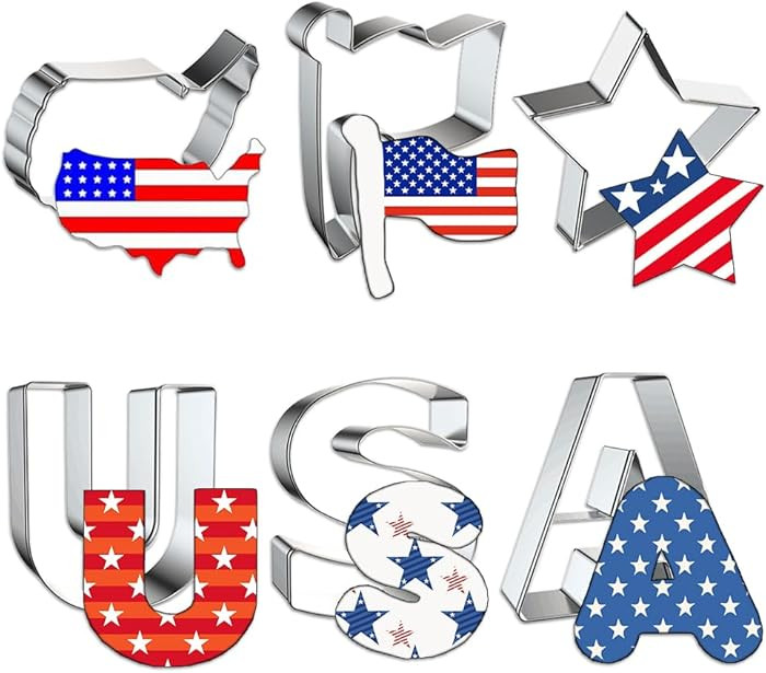 Hying 6PCS Patriotic Cookie Cutter Set for Baking, Metal Stainless Steel Cutters for Memorial Day... | Amazon (US)