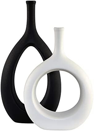 H-Wares Modern Ceramic Vases 2 set. Matte Black Oval and White Circle Vase for Decor. Geometric M... | Amazon (US)