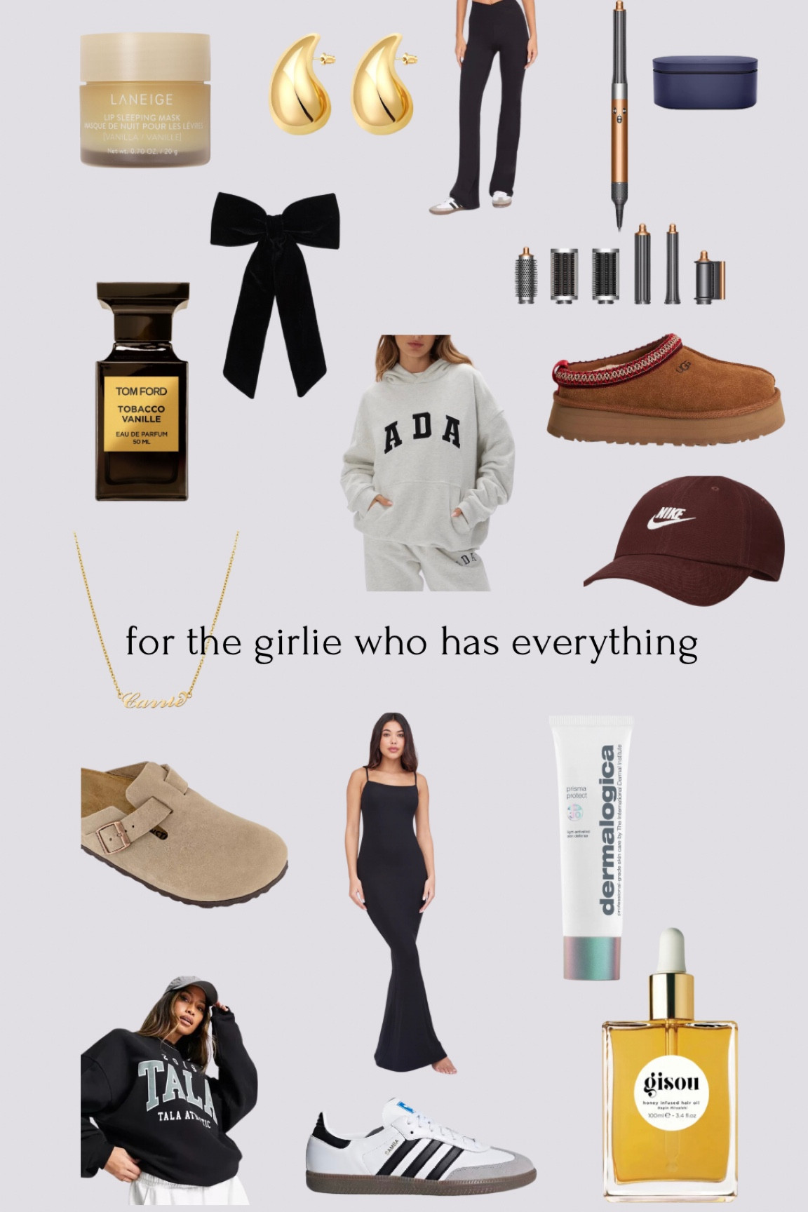Gift guide for the girlie who has everything 🎀

Gift ideas, ugg slippers, gisou hair oil, Dermalogica, skincare, gifts for her, Adidas samba OG, Birkenstock Boston Tom Ford, gold earrings, Amazon, laneige, air wrap, adanola, Tala, Nike, 

#LTKCyberSaleUK #LTKGiftGuide #LTKSeasonal
