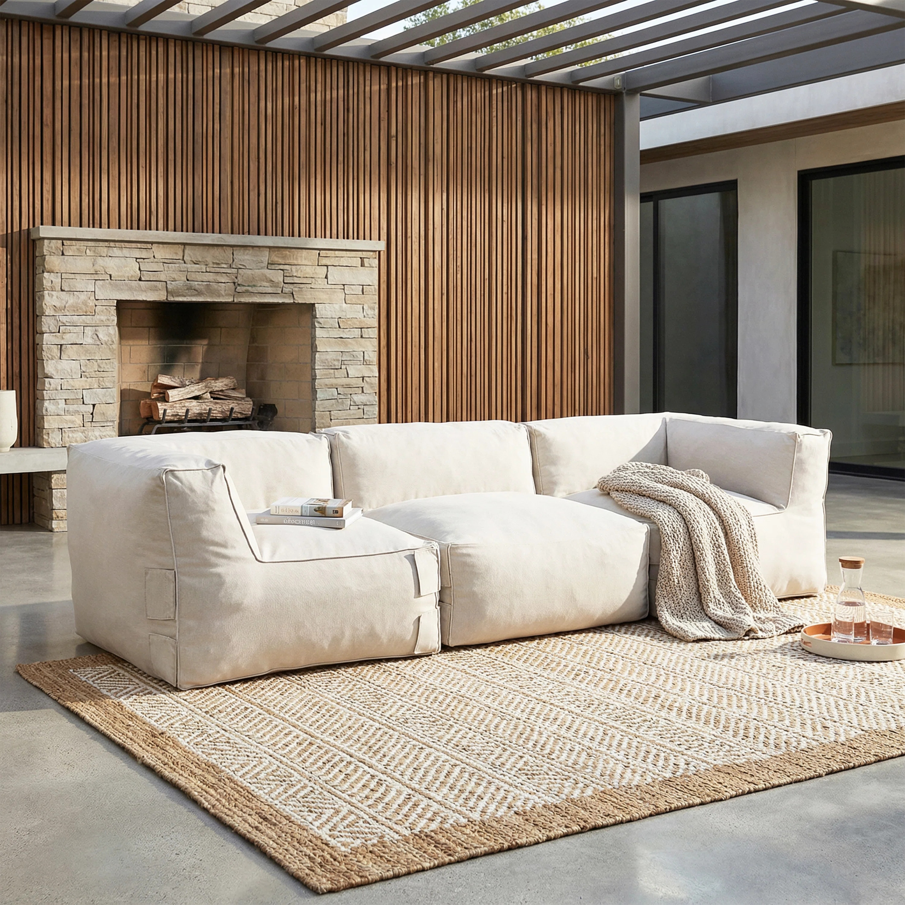 Dael 114.6" Modern Coastal Outdoor Olefin Bean Bag Sectional Sofa With Shredded Foam Fill | Wayfair North America