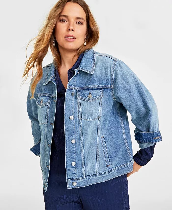 Plus Size Classic Denim Trucker Jacket, Created for Macy's | Macy's