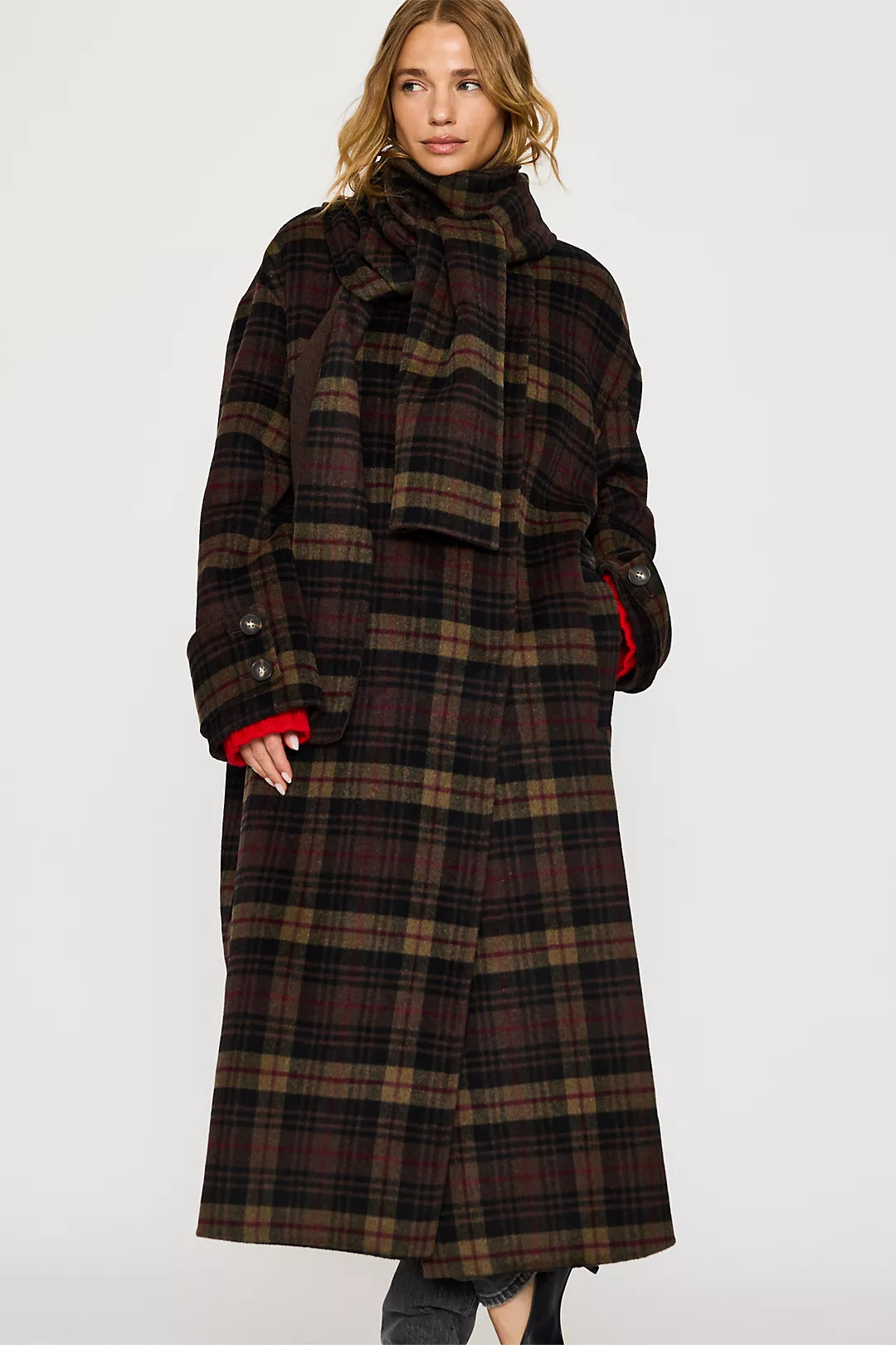 By Anthropologie Wool-Blend Scarf Check Maxi Coat | Anthropologie (UK)
