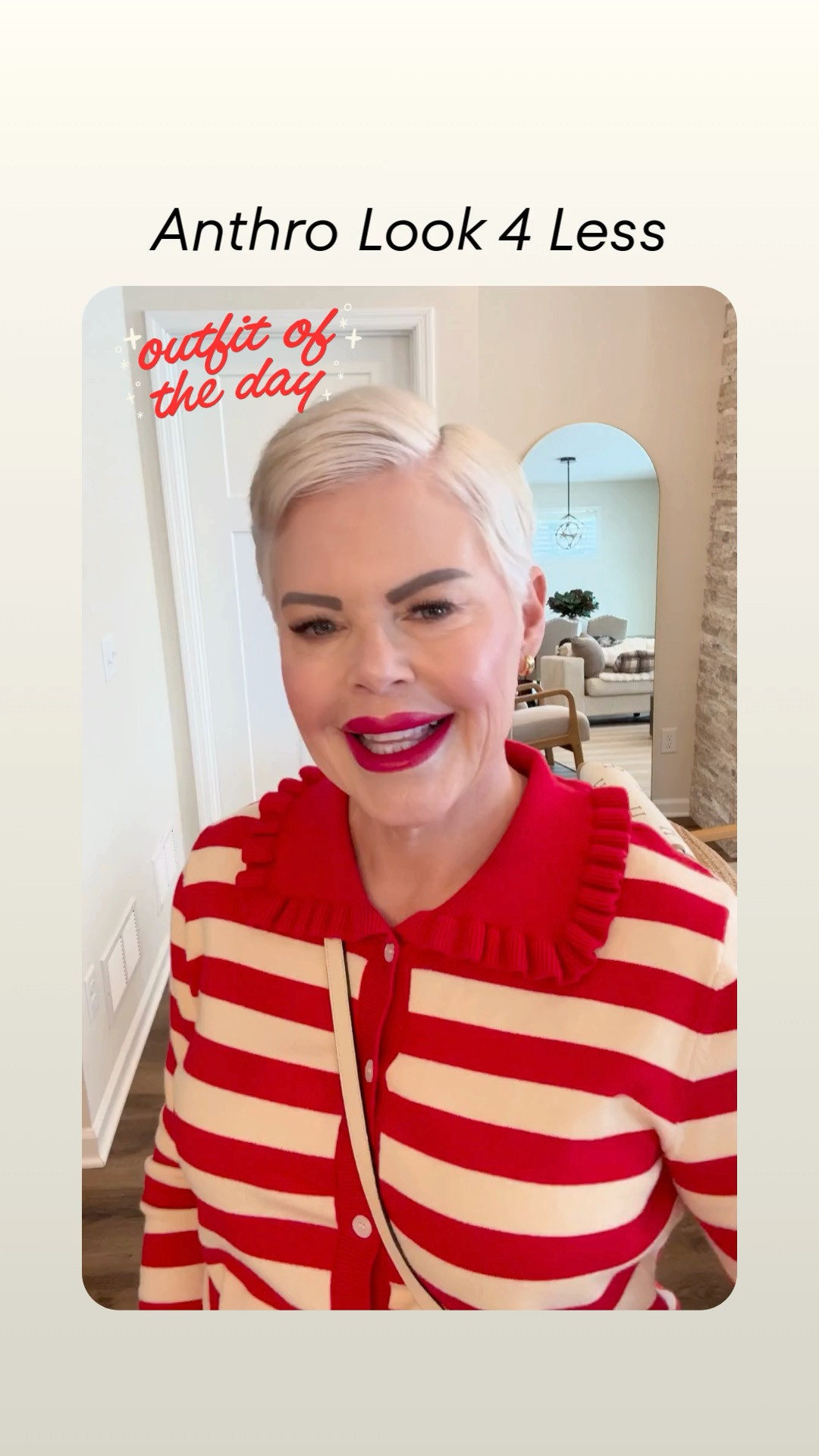 This red and ivory striped cardigan with a scalloped collar is such a chic Anthropologie look for less from Amazon.
I've paired this with ivory denim, a Gucci purse, and cute sunglasses from Amazon. 

 #LTKootd #LTKmomlife #LTKOver40
