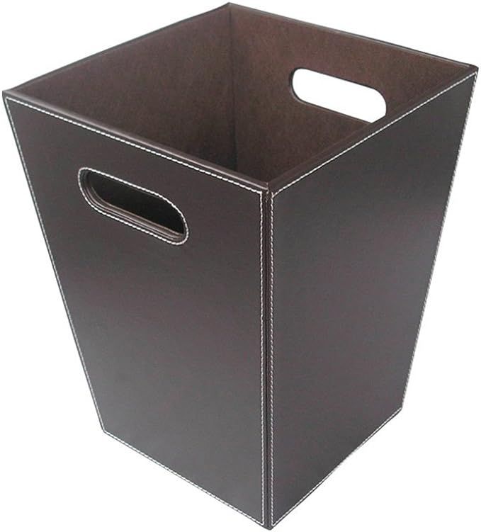 KINGFOM Classic Leather Trash Cans Waste Paper Basket, Storage Bin for Bathroom, Kitchen, Office ... | Amazon (US)