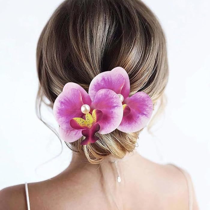 2pcs Flower Hair Clips Boho Orchid Hair Clips Artificial Phalaenopsis Hair Barrettes Bridal Hawai... | Amazon (US)