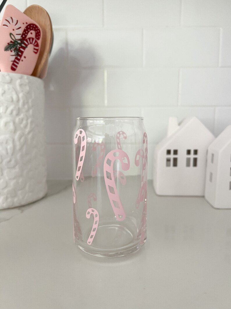 Pink Candy Cane Glass Can  Iced Coffee Cup  Soda Glass  - Etsy | Etsy (US)