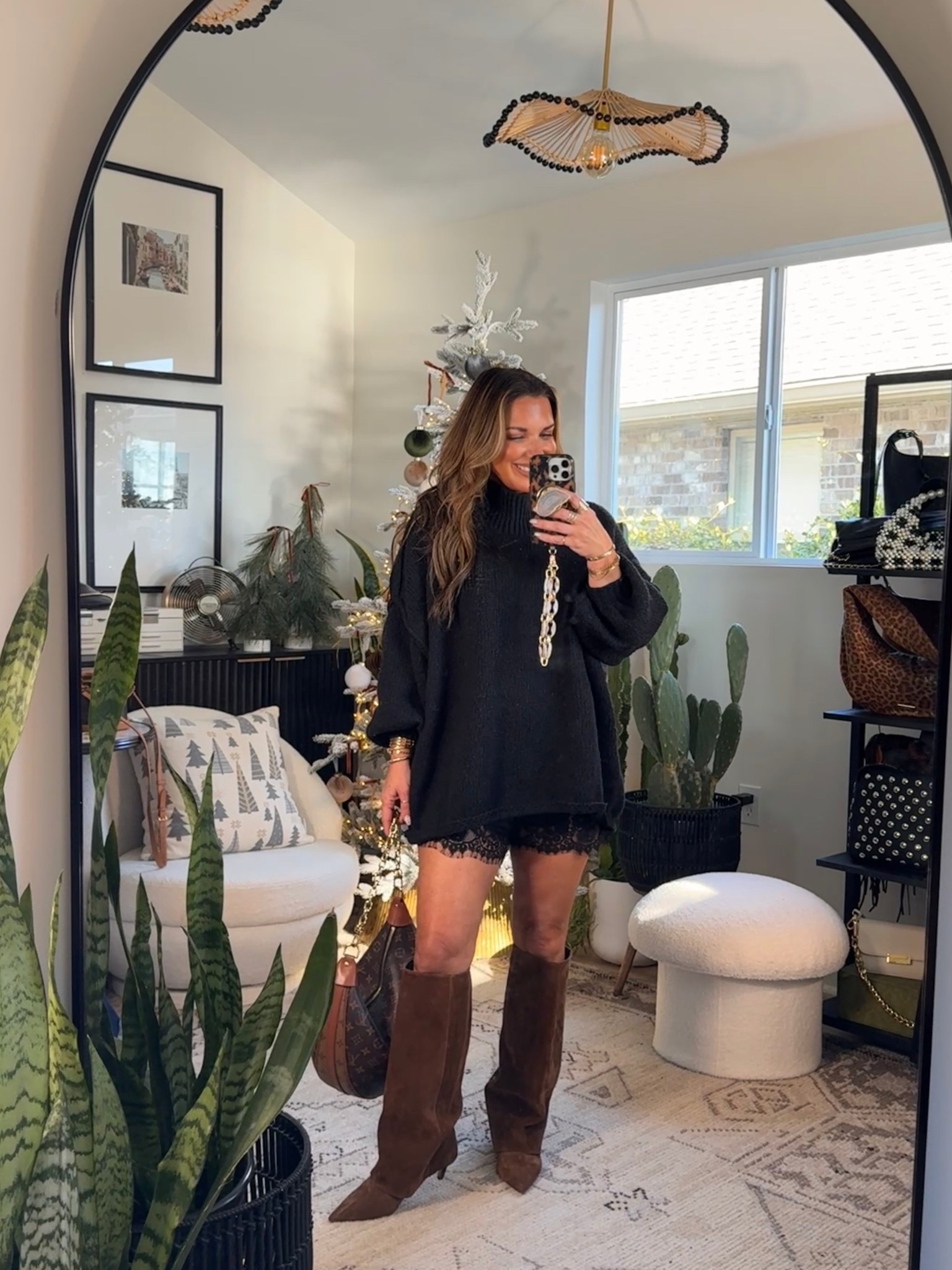 Thanksgiving outfit idea!! 
These viral lace shorts are so cute paired with this oversized Amazon sweater!! 
Wearing small in sweater and medium in shorts. 

#LTKPetite #LTKFindsUnder50 #LTKHoliday