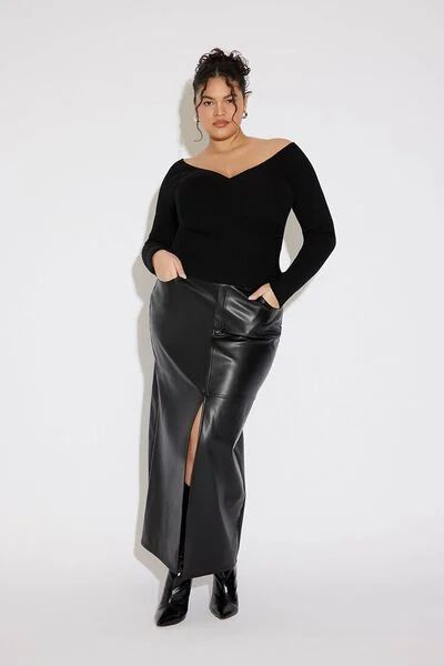 Plus Size Faux Leather Slit Maxi Skirt | Forever 21